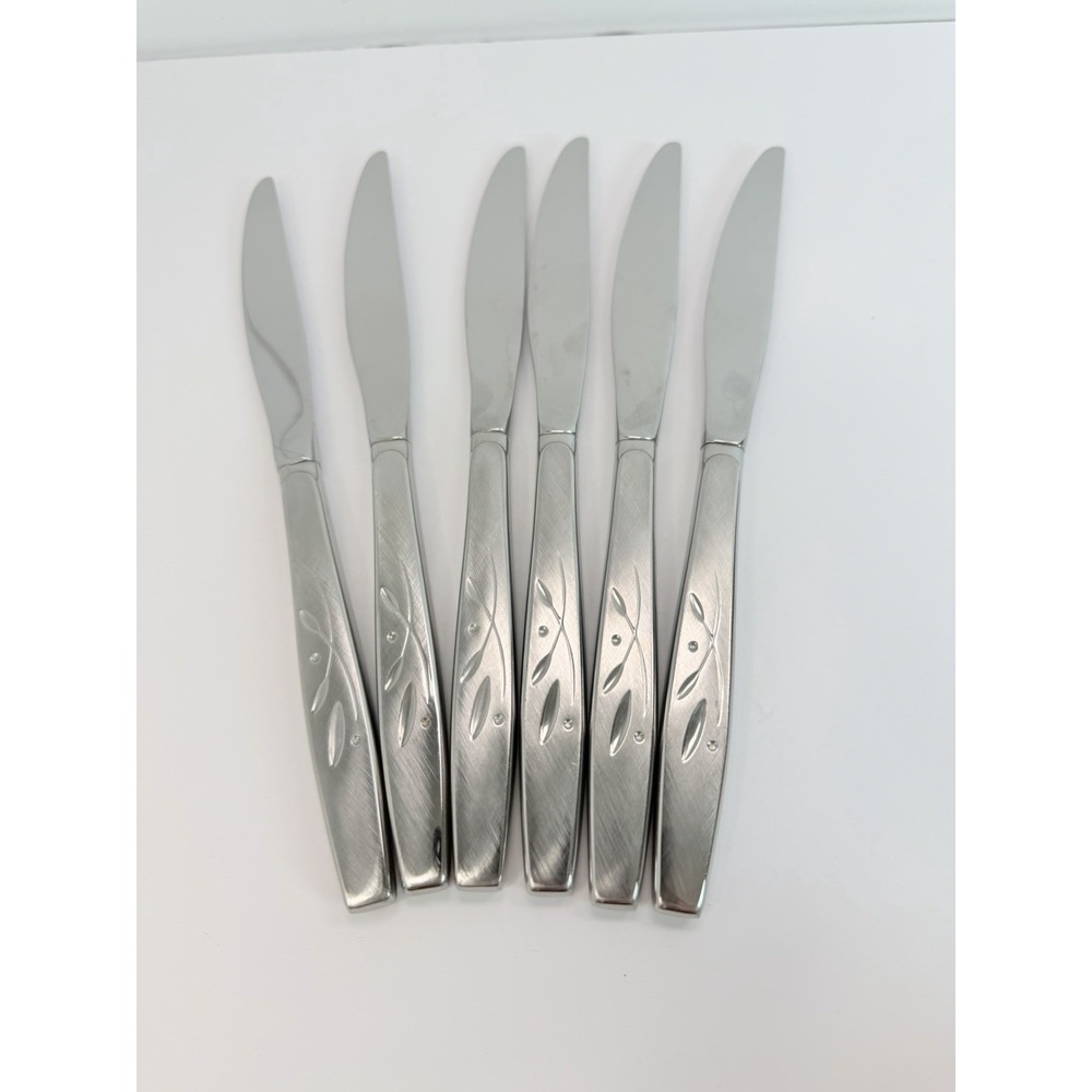 Set Of 6 Oneida Will O' Wisp Dinner Knives Burnished Heirloom Cube Knife 9-1/4..
